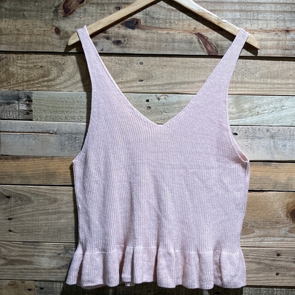 ANOUND Double V-Neck Ribbed Crop Tank Top.  B - Picture 1 of 7